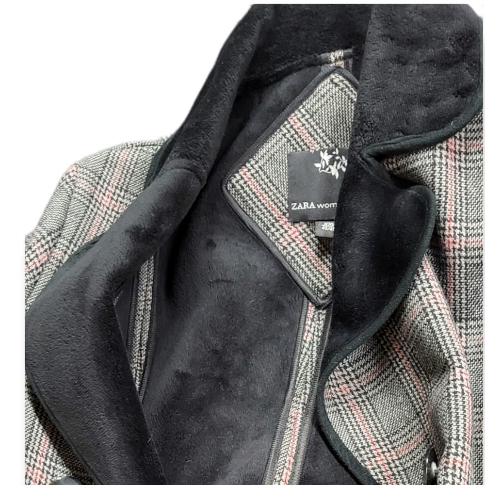 ZARA Plaid Grey/Black/Red Trench Coat‎ w Velvet Lining XXL (45/46) - Picture 8 of 10